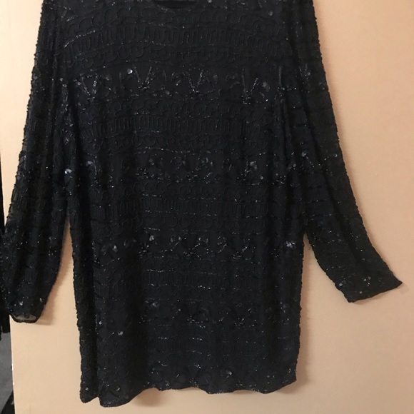 Ste’ney plus size vintage black long sleeve sequin beaded vintage blouse 1X - Picture 7 of 10
